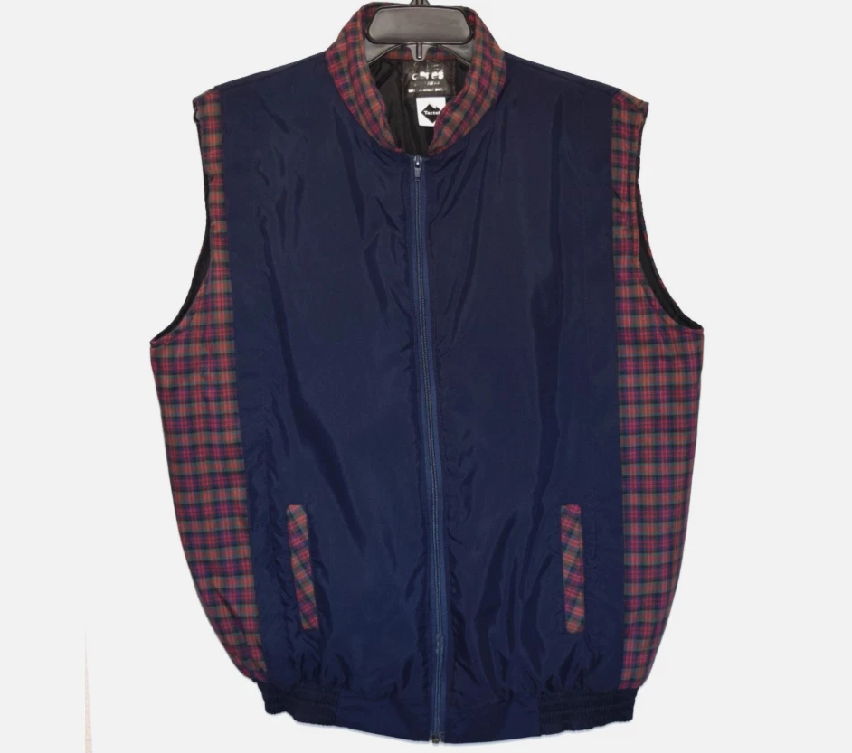 CERES Golf Wear Blue Tartan Full Zip Quilted Lining Lightweight Vest Size L