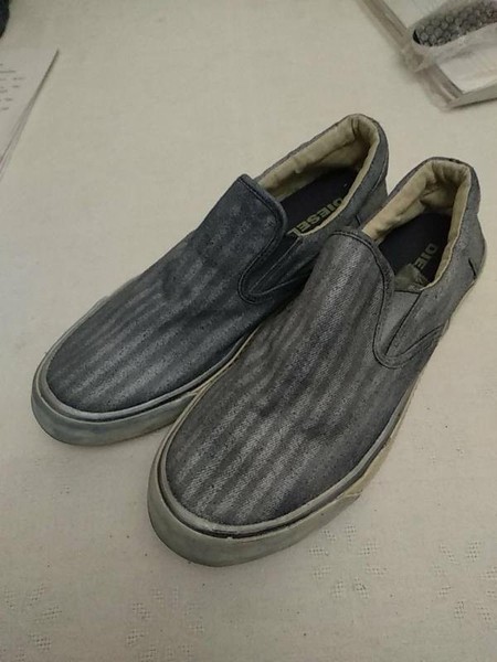 Men Diesel Loafers Silver Satin 40