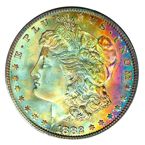1882-S PCGS MS65+ MORGAN $ GORGEOUS VIBRANT RAINBOW TONING (VIDEO} **