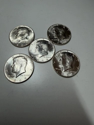 Lot of 5 Kennedy Half Dollars 1964 BU • 90% Silver • Uncirculated