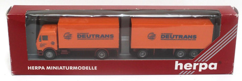 Camión Mercedes COE Herpa 1480 HO 1:87 con remolque Deutrans naranja sin usar, en caja Alemania | Zustand: New