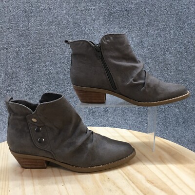 Report Boots Womens 8.5 Deryn Scrunched Ankle Booties Gray Faux Leather Zipper