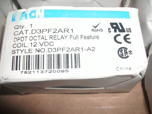 EATON D3PF2AR1 DPDT OCTAL RELAY 12VDC COIL - 4 AVAILABLE