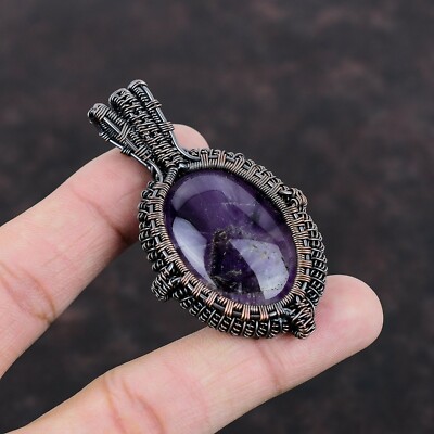 Star Amethyst Gemstone Jewelry Copper Gift For Mom Wire Wrapped Pendant 2.56''