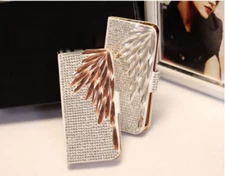 For Cell Phones Women Rhinestone PU Leather Diamond Wallet Gem Phone Case Cover