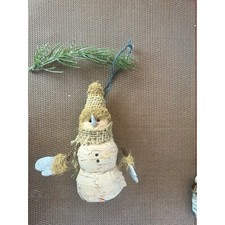 Rustic Primitive Snowman Burlap Hat Scarf Christmas Ornament