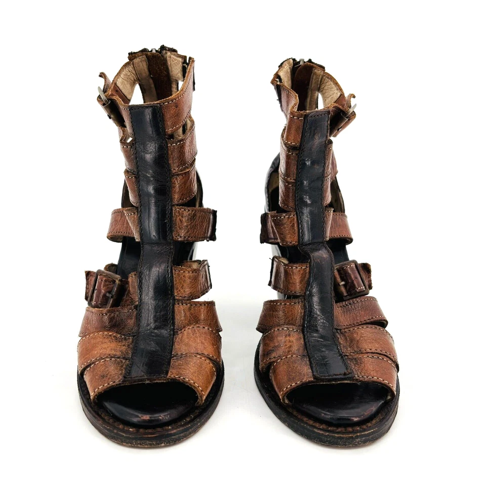 Sandalias botín de tacón de 3” Freebird Steven Gladiator de cuero marrón FB-Breez para mujer Foto 4 de 4