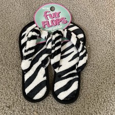 NEW - "Fur Flops" House Slippers Flip Flops - Zebra Print Size 7/8