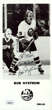Bob Nystrom NY Islanders Hockey HOF Signed Photo Card 3.75x8 with JSA COA