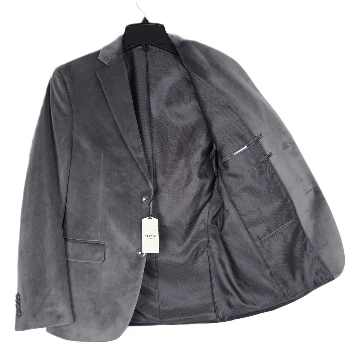 Alfani Men's Slim-Fit Velvet Sport Coat Blazer Grey Solid 36S NWT