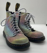 Girl Rainbow Sparkle Doc Dr Martens Size 10 Lace Up Boots Zip Sides JY004 Docs