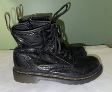 Dr. Doc Martens Shiny Black Delaney Combat Zip Up Boots Youth Girls Size 3