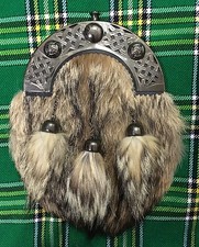 CC Full Dress Kilt Sporran Fox Fur Celtic Cantle Antique/Scottish Kilt Sporrans