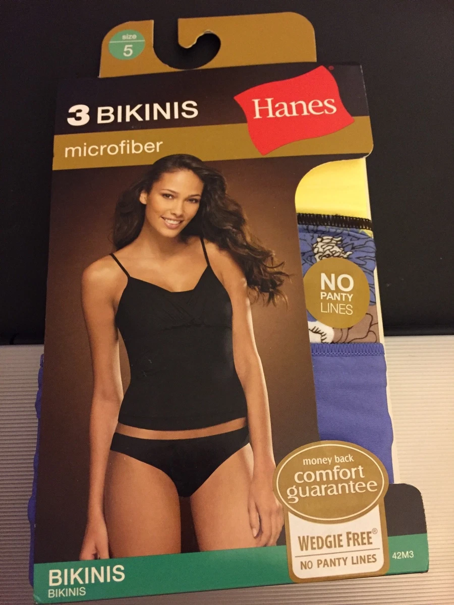 HANES Microfiber BIKINI PANTIES No Panty Line Wedgie Free Sz 5 S Lot of 6  pr NEW