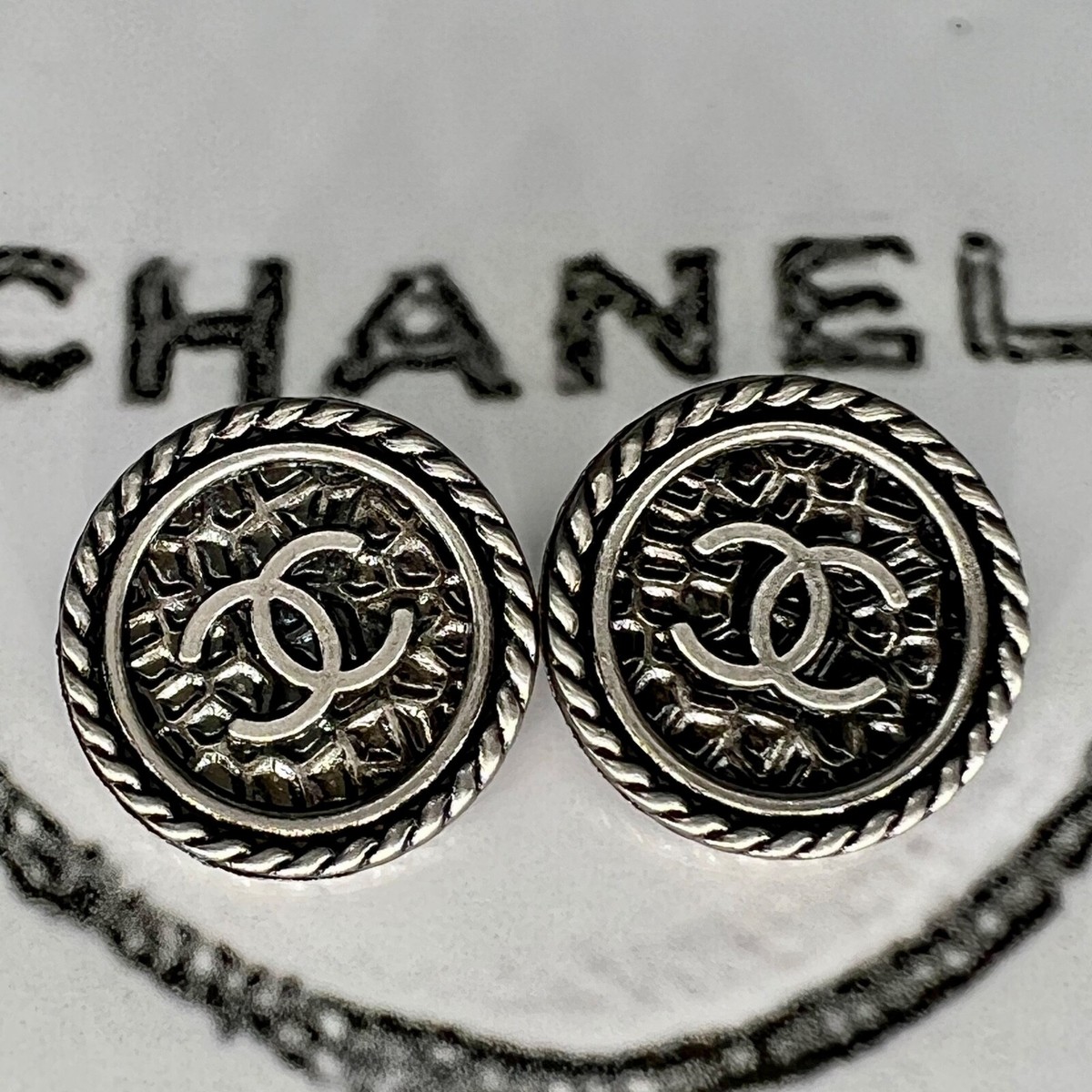 CHANEL CC Lot Set 2 Button Buttons Ø 20 mm Steel Vintage Designer 