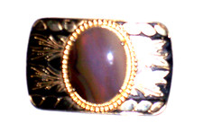 Vintage Belt Buckle, Stone Is a Gray Sunset Color Gold Trim Buckle, 3  By 2  