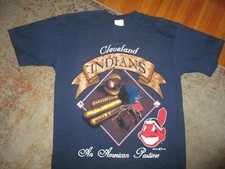 vtg 90s CLEVELAND INDIANS CHIEF WAHOO T SHIRT Defunct Banned Mascot Logo MEDIUM