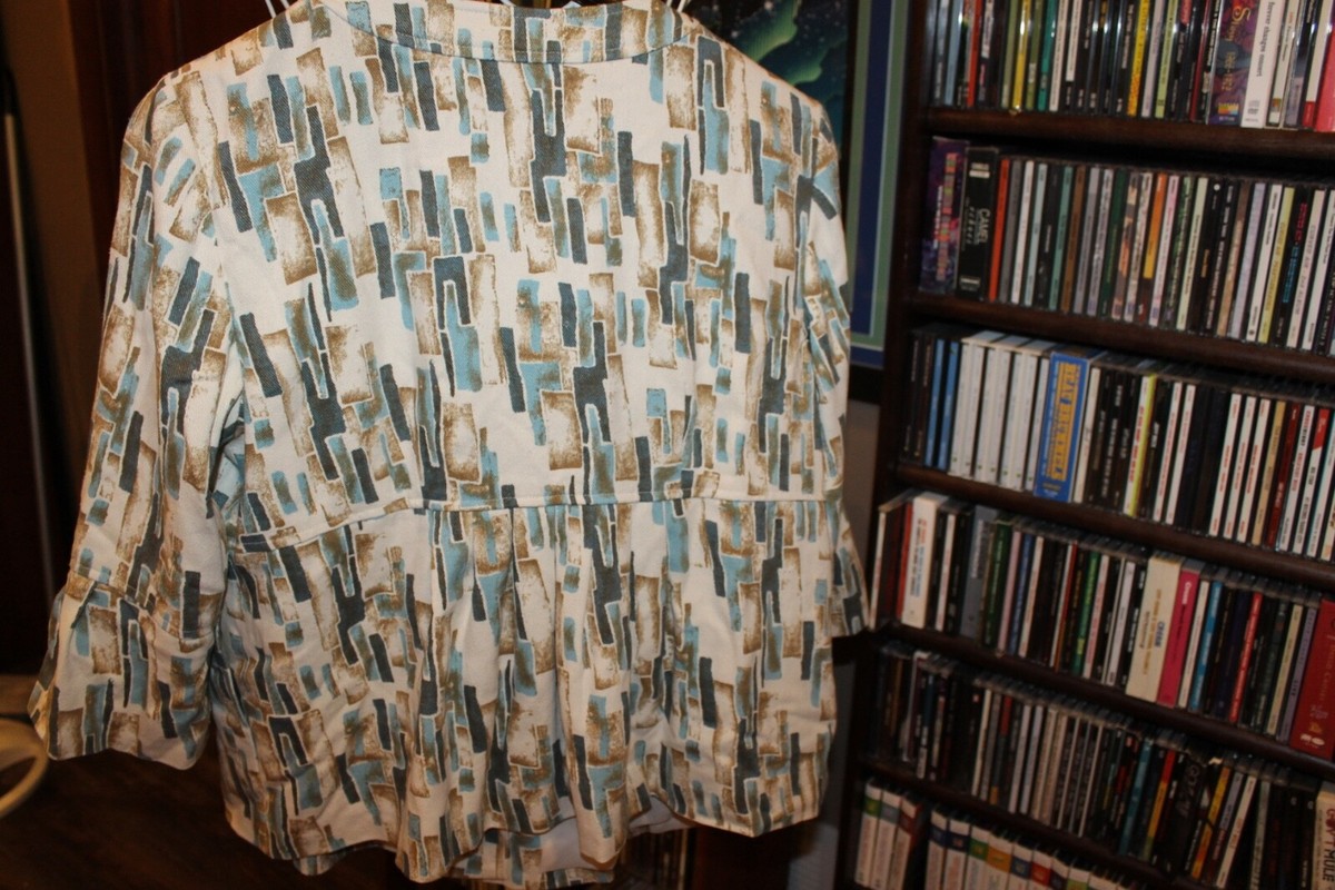 J. Jill Silk Ivory multi Geometric Jacket Top M Petite NEW J. Jill Silk Ivory multi Geometric Jacket Top M Petite NEW