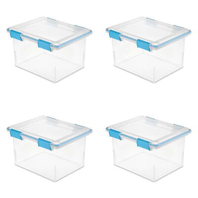 Sterilite 32 Qt Gasket Box Clear Base and Lid Blue Aquarium Set of 4 BPA-free