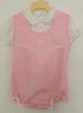 Vintage 2 Piece Sears Romper Pink/White Stripes Lace Trim Size M or 12 M