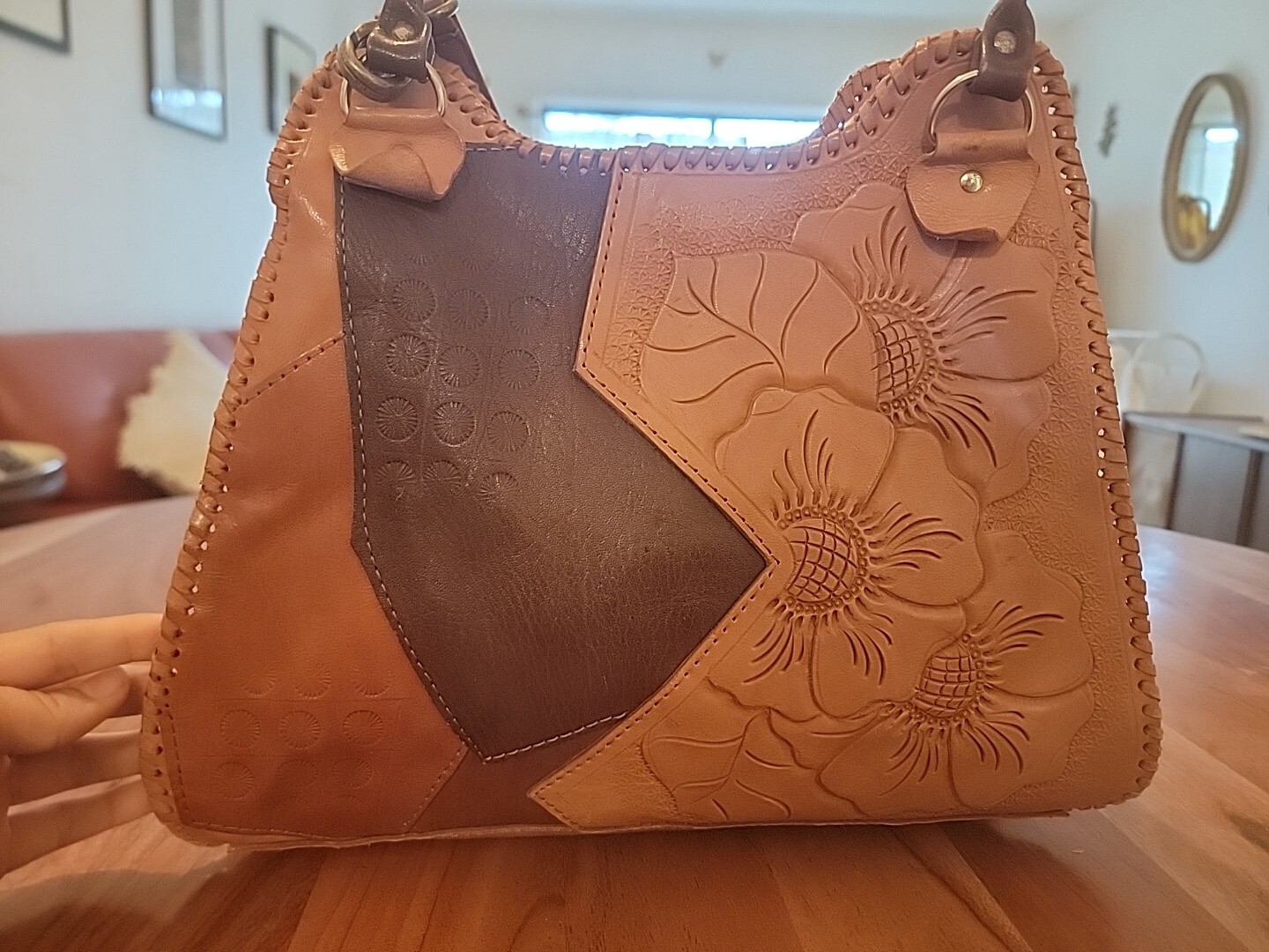 VINTAGE Handmade Hand Tooled Patchwork Leather Pu… - image 4