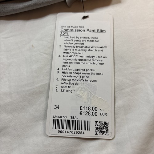 Lululemon Commission Pant Slim 32"L WovenAir Seal Light Grey SEAL Men's Size 34 - 第 8/8 張圖片