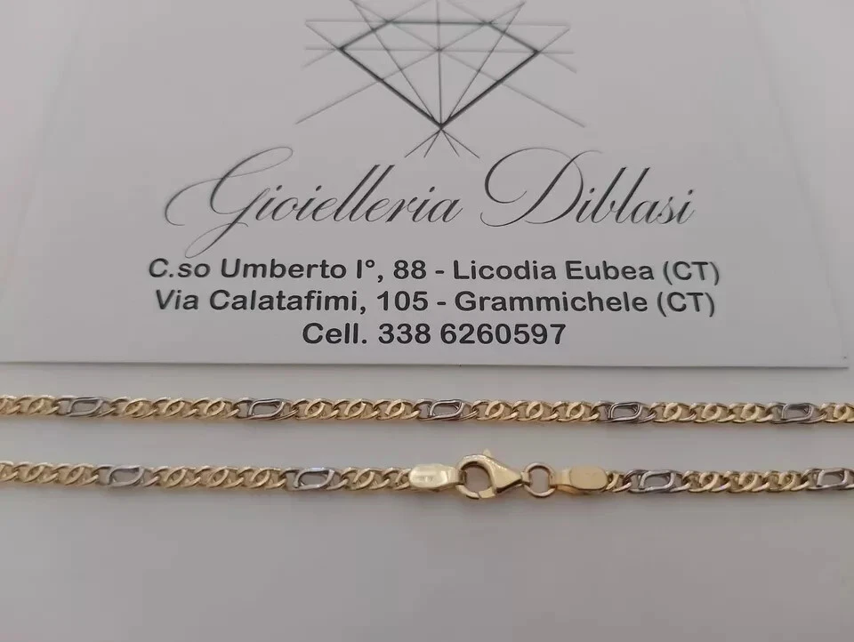 18K YELLOW WHITE GOLD CHAIN 3 MM FLAT CLASSIC EYE LINK 19.7 INCH. MADE IN ITALY - Image 3 of 4