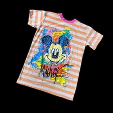 Vintage 1990s Girls Neon Mickey Mouse Nightgown Shirt Orange Size 7/8 As Is READ