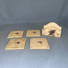 VTG Richsea Corporation Grape Wine Vineyard Coaster Holder Coasters Set 4 Cork