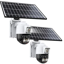 2PCS 4MP Solar Security Camera Wireless 2K Outdoor Dual Lens PTZ Solar 10x Zoom