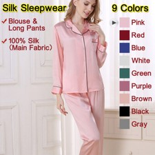 Women's Silk Sleepwear Nightdress Pajamas,Blouse  pants,100 Silk,9 Colors,      