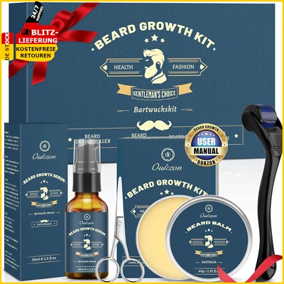 OUKZON 🥇Bartwuchsmittel Wachstum Set Bartwuchs Bartroller Beard Bartöl Bart Growth Kit
