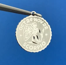 Vintage Sterling Silver Toned Scorpio Zodiac Circle Dangle Pendant