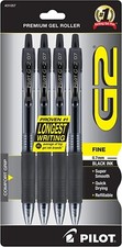 PILOT G2 Premium Refillable, Retractable Rolling Ball Gel Pens 4-Count Black Ink