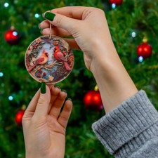 Stunning Cardinals On Christmas Ceramic Ornament