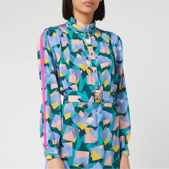 COACH DONNA AUDACE GEO MOCK ABITO COLLO CON RIGHE SPORTIVE TAGLIA 4 VERDE BLU medio