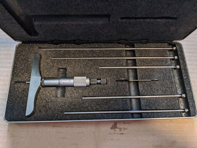 STARRETT 445BZ-6RL Depth Micrometer Set 0-6'' Range 4'' Base .001'' Grad w/Case