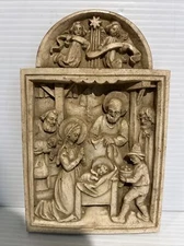 A Ferrandiz 3D Relief Wall Plaque Nativity Holy Family Italy 8 x 4 3/4" PLASTER