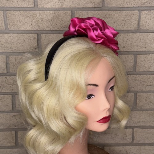 Ooak Taissa Pink Satin Flower Headband With Gold Tone & Faux Pearl Center Retro - Picture 15 of 16