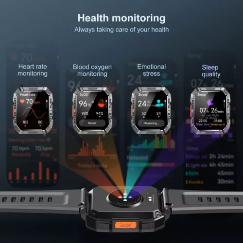 Militär Smartwatch Herren mit Telefonfunktion Pulsmesser Schlafmonitor Sportuhr - Bild 9 von 11