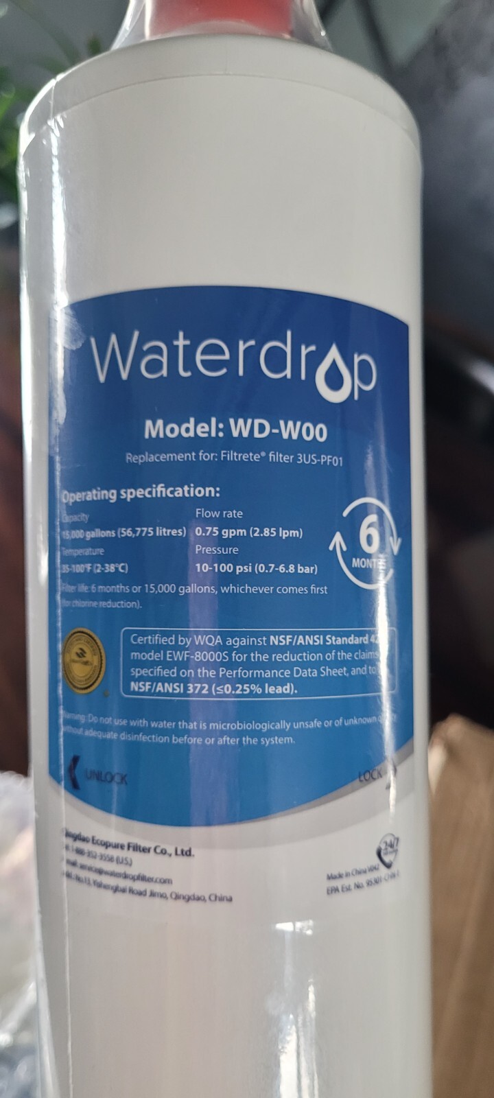 Waterdrop Model WDW00 under sink replacement for Filtrete 3USPF01 eBay