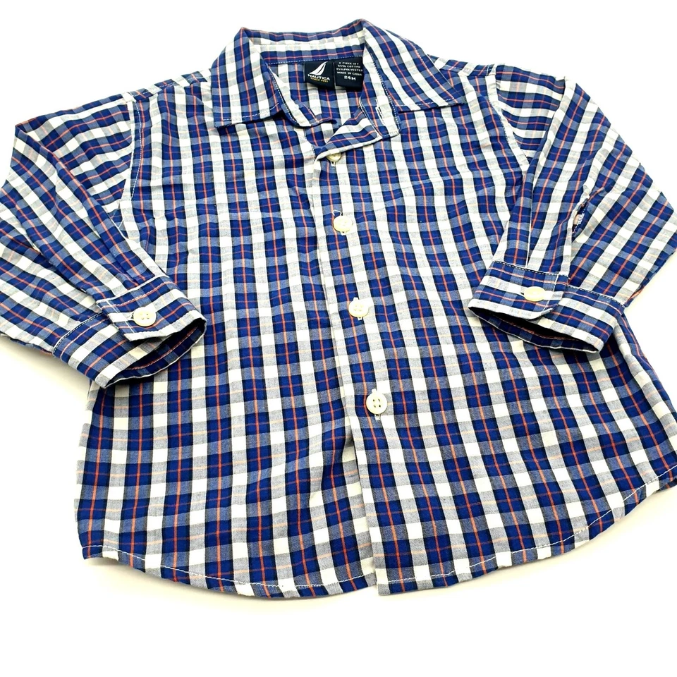 Camisa de vestir manga larga Nautica Boys 24M naranja azul (Broncos) jugar guardería Foto 3 de 4