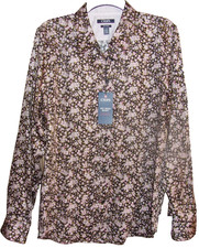 CHAPS Women's NO IRON Slim Fit Dress Shirt Blue Floral Size: X-Large NWT $60
