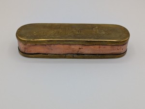 18th Century Dutch Brass and Copper Tobacco Box 6 1/4” L Engraved W/ Ships RARE!