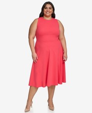 Calvin Klein Plus Size Sleeveless Jewel-Neck Dress - Watermelon - 14W