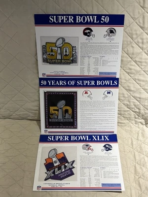 LOT OF 3 NFL EMBROIDERED PATCHES XLIX SUPER BOWL 50 50 YEARS W/ CARDS SHIPS FRE - Image 1 of 4
