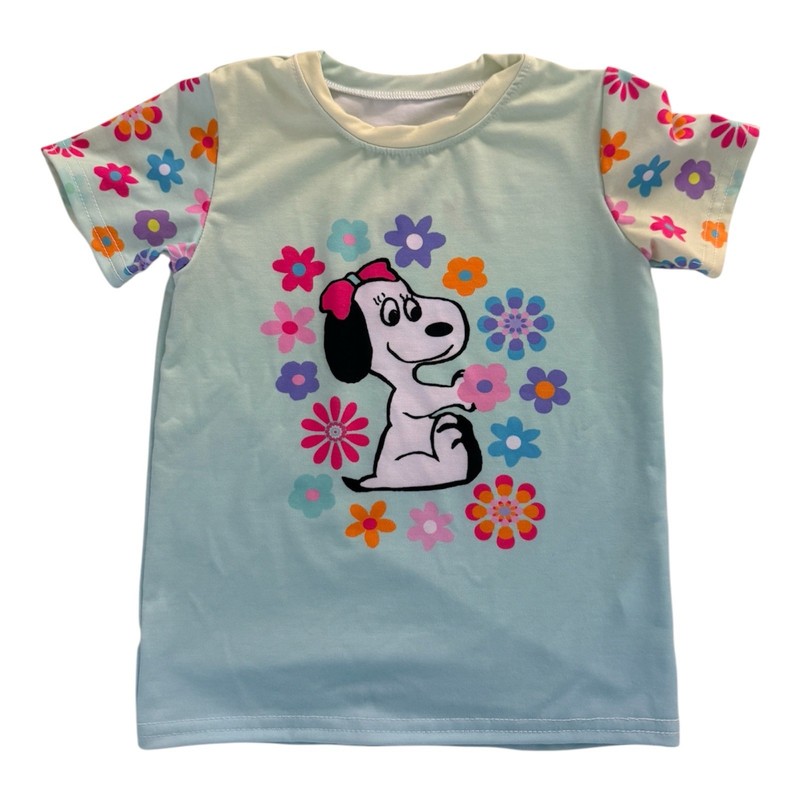 Peanuts Snoopy Girls Floral Graphic Short Sleeve Crew Neck T-Shirt 6-7 Years
