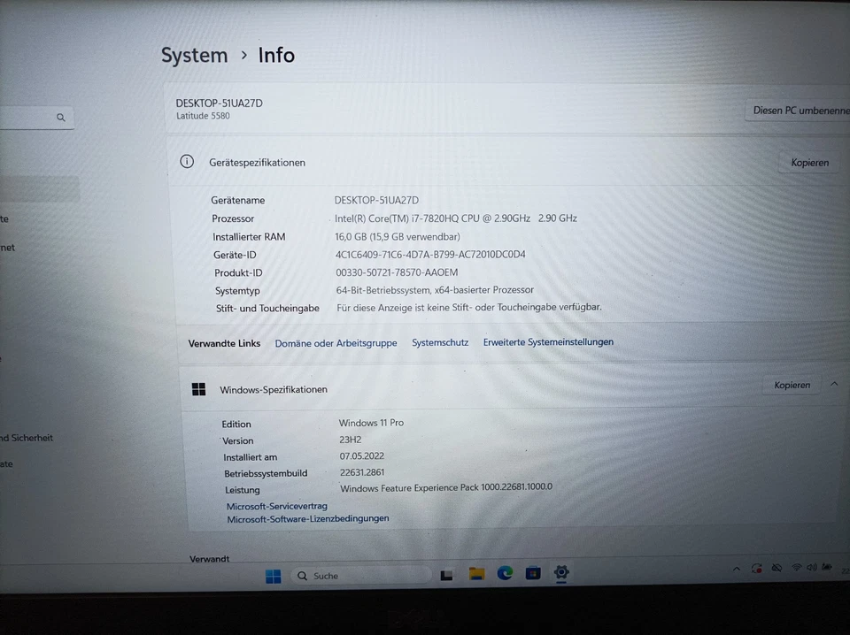 Dell Latitude 5580 15,6" Notebook Intel Core i7-7820HQ 16GB 256GB SSD Win 11 Pro - Bild 2 von 4