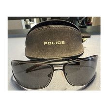 Police S2892 Men's Lightweight Black Metal Wrap Sunglasses Gray Plastic Lens