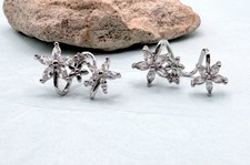 925 Sterling Silver Flowers Cubic Zirconia Drop Stud Earrings